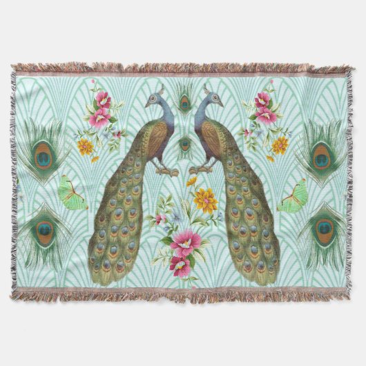 Pfau Art Deco Wurfdecke Decke (Vorderseite)