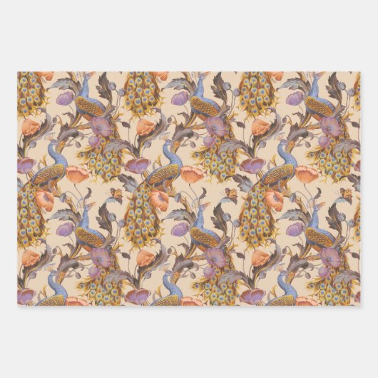 Pfau Art Nouveau Blumenmuster Papier (Vorderseite 3)