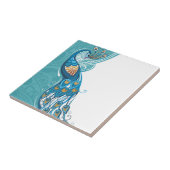 Pfau auf aquamariner Illustration Fliese (Seite)