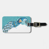 Pfau auf aquamariner Illustration Gepäckanhänger (Vorderseite horizontal)