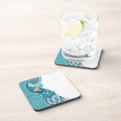 Pfau auf aquamariner Illustration Getränkeuntersetzer (Rechte Seite)