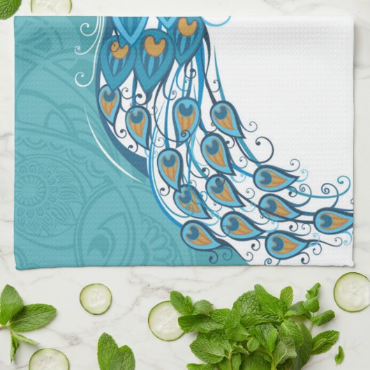 Pfau auf aquamariner Illustration Handtuch (Gefaltet)