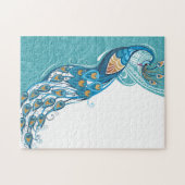 Pfau auf aquamariner Illustration Puzzle (Horizontal)