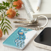 Pfau auf aquamariner Illustration Schlüsselanhänger (Vorderseite rechts)