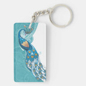Pfau auf aquamariner Illustration Schlüsselanhänger (Rückseite)
