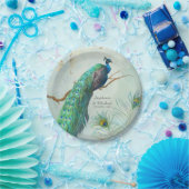 Pfau auf Baumzweig Elegante Lounge Lounge Aussehen Pappteller (Party)