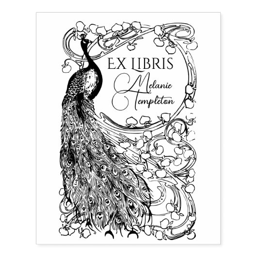 Pfau auf Blume gedeckte Zweigstelle Ex Libris Gummistempel (Prägung)