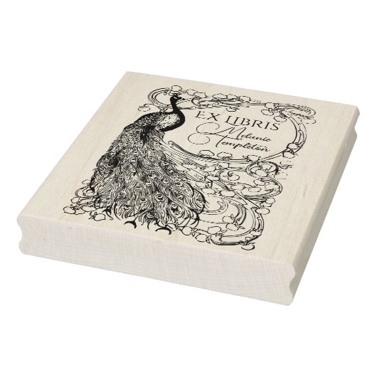 Pfau auf Blume gedeckte Zweigstelle Ex Libris Gummistempel (Stempel)