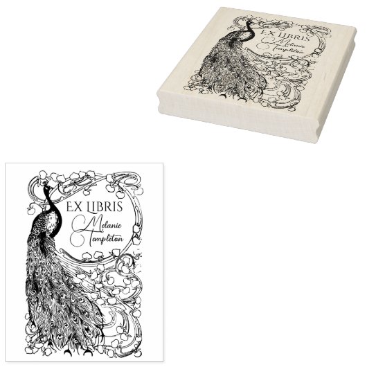 Pfau auf Blume gedeckte Zweigstelle Ex Libris Gummistempel (Stempel)