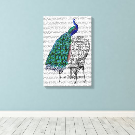 Pfau auf dem Vorsitz Leinwanddruck (Insitu (Holzboden))