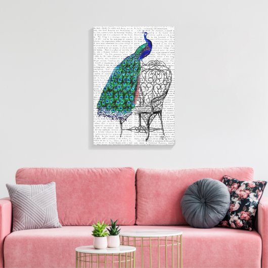 Pfau auf dem Vorsitz Leinwanddruck (Insitu (Wohnzimmer))