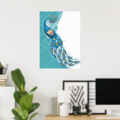 Pfau auf der Aquamarinen Illustration Poster (Heimbüro)