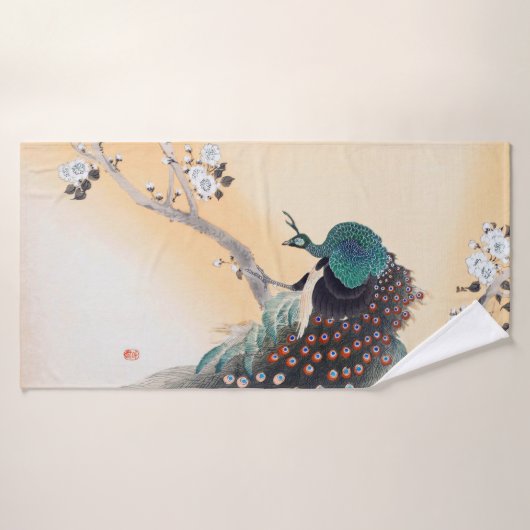Pfau auf einem Kirschblossom, Ohara Koson Badehandtuch (Badehandtuch)
