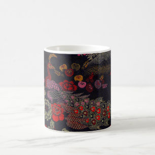 Pfau auf einer japanischen Silk Obi-Schärpe Kaffeetasse