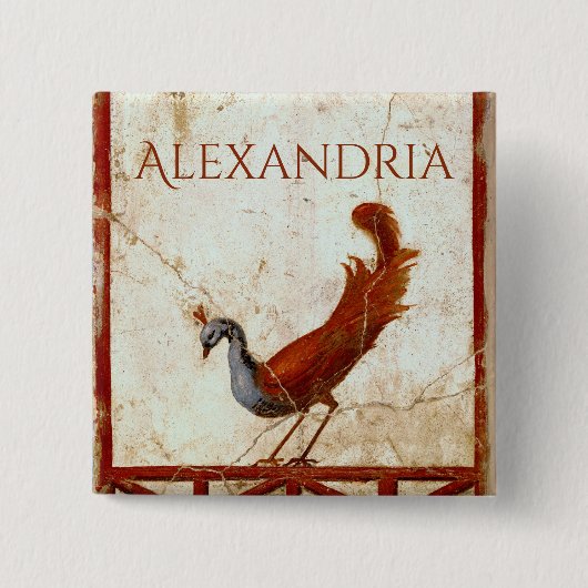 Pfau auf Fresco Antikes antikes Gemälde Button (Vorderseite)