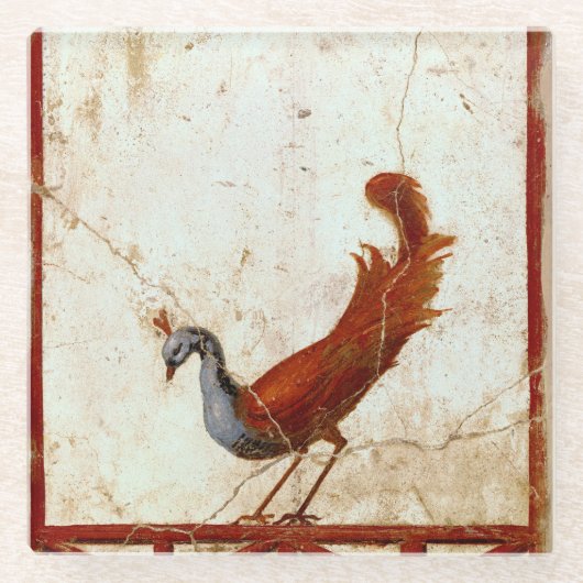 Pfau auf Fresco Antikes antikes Gemälde Glasuntersetzer (Vorderseite)