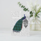Pfau auf Lamp Postkarte (Stehend Vorderseite)