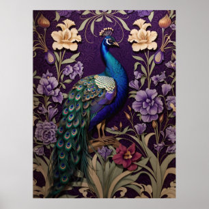 Pfau auf Lila William Morris Inspiriert Poster