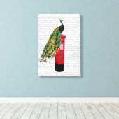 Pfau auf Postbox Leinwanddruck (Insitu (Holzboden))