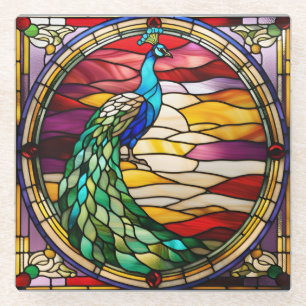 Pfau auf rosa glasuntersetzer
