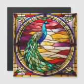 Pfau auf Rosa Magnetkarte (Vorne/Hinten)