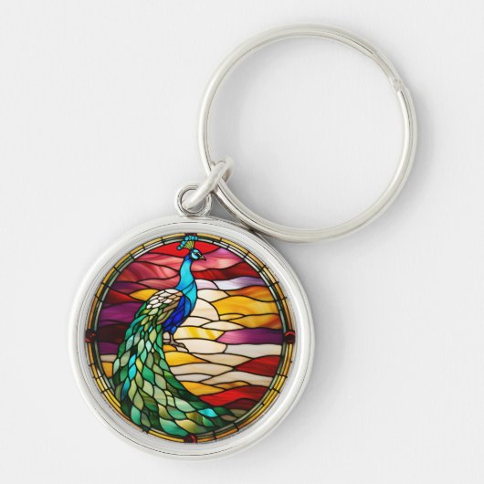 Pfau auf Rosa Schlüsselanhänger (Vorne)
