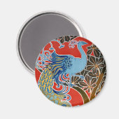 Pfau auf Rot Magnet (Vorderseite/Rückseite)