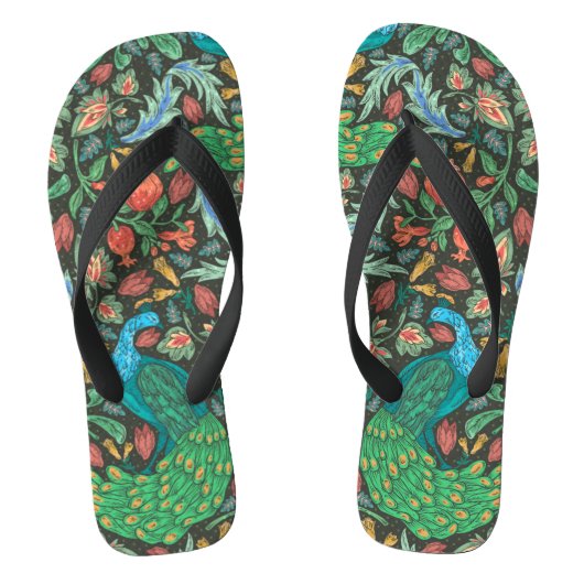 Pfau aus Indien Chintz Flip Flops Badesandalen (Fußbett)