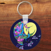 Pfau bei Mondlicht Schlüsselanhänger (Vorderseite)