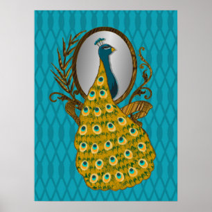 Pfau bewundert sein Reflektionspaket Print Poster