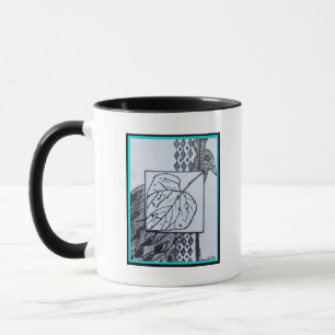Pfau & Blatt Schwarz & Weiß Tinte Türkisrand. Tasse