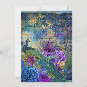 Pfau Blau Abstrakt Gold Hochzeit Einladung