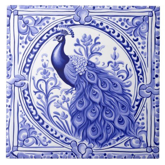 Pfau Blau und Weiß Portugiesisch Europa Fliese (Vorderseite)