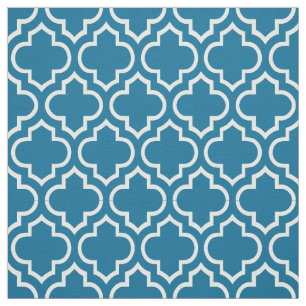 Pfau-Blau, weißer Marokkaner Quatrefoil #6 Stoff
