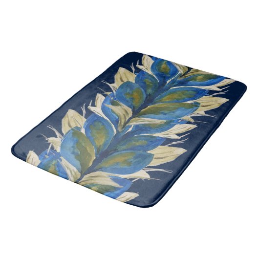 Pfau Blume Wasserfarben Handgemalt Badematte (Schrägansicht)