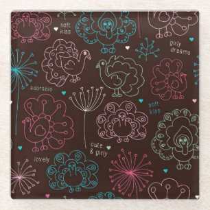 Pfau-Blumen-Indien-Tapete Vintag Glasuntersetzer