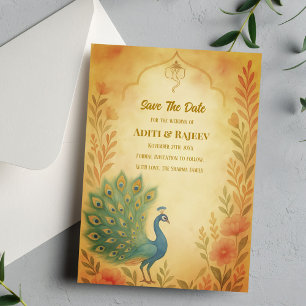 Pfau Blumen Indische Hochzeit "Save the Date"-Kart Einladung