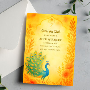 Pfau Blumen Indische Hochzeit Save-the-Date-Karte Einladung