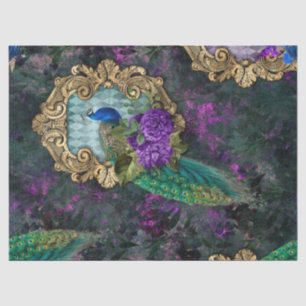 Pfau, Blumen und Goldrahmen-Decoupage Seidenpapier