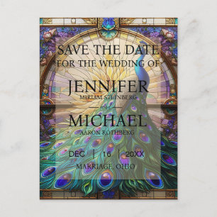 Pfau Buntglas Save the Date Karten