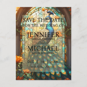 Pfau Buntglas Save-the-Date-Karten Postkarte