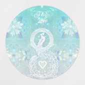 Pfau Champagner lable, Herz und Aqua Blau Etiketten (Design 2)