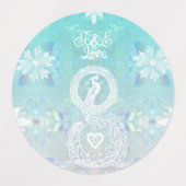 Pfau Champagner lable, Herz und Aqua Blau Etiketten (Design 1)