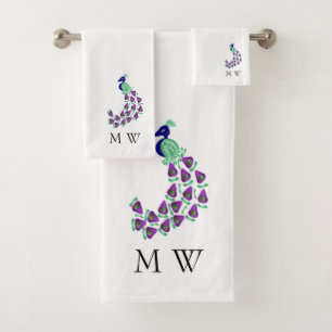 Pfau Design Monogrammiert Badhandtuch Set