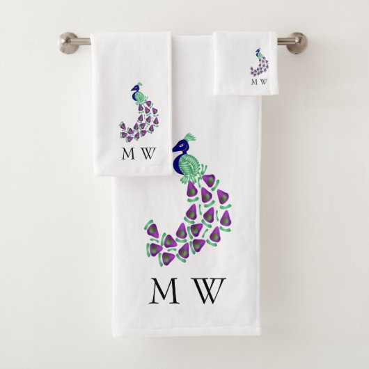Pfau Design Monogrammiert Badhandtuch Set (Insitu)