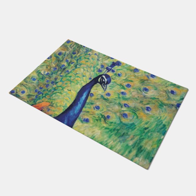 Pfau - Doormat, Rug Fußmatte (Schrägansicht)