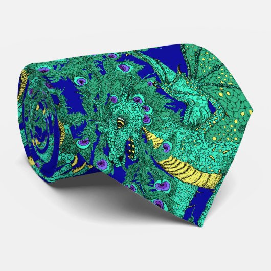 Pfau-Drache Krawatte (Gerollt)