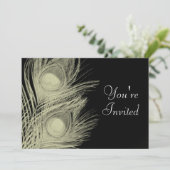 Pfau-Einladung - Schwarzweiss Einladung (Stehend Vorderseite)