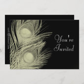 Pfau-Einladung - Schwarzweiss Einladung (Vorne/Hinten)