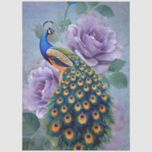 Pfau Elegante Violette Rosen Möbel Decoupage Seidenpapier